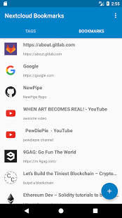 Screenshot of Nextcloud Bookmarks