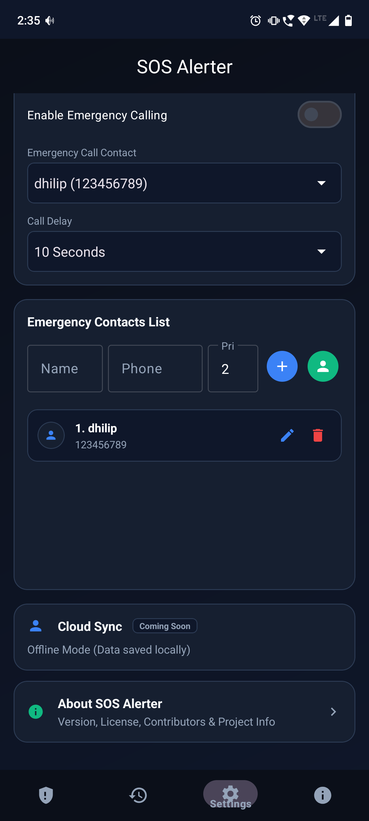 Screenshot of SOS Alerter