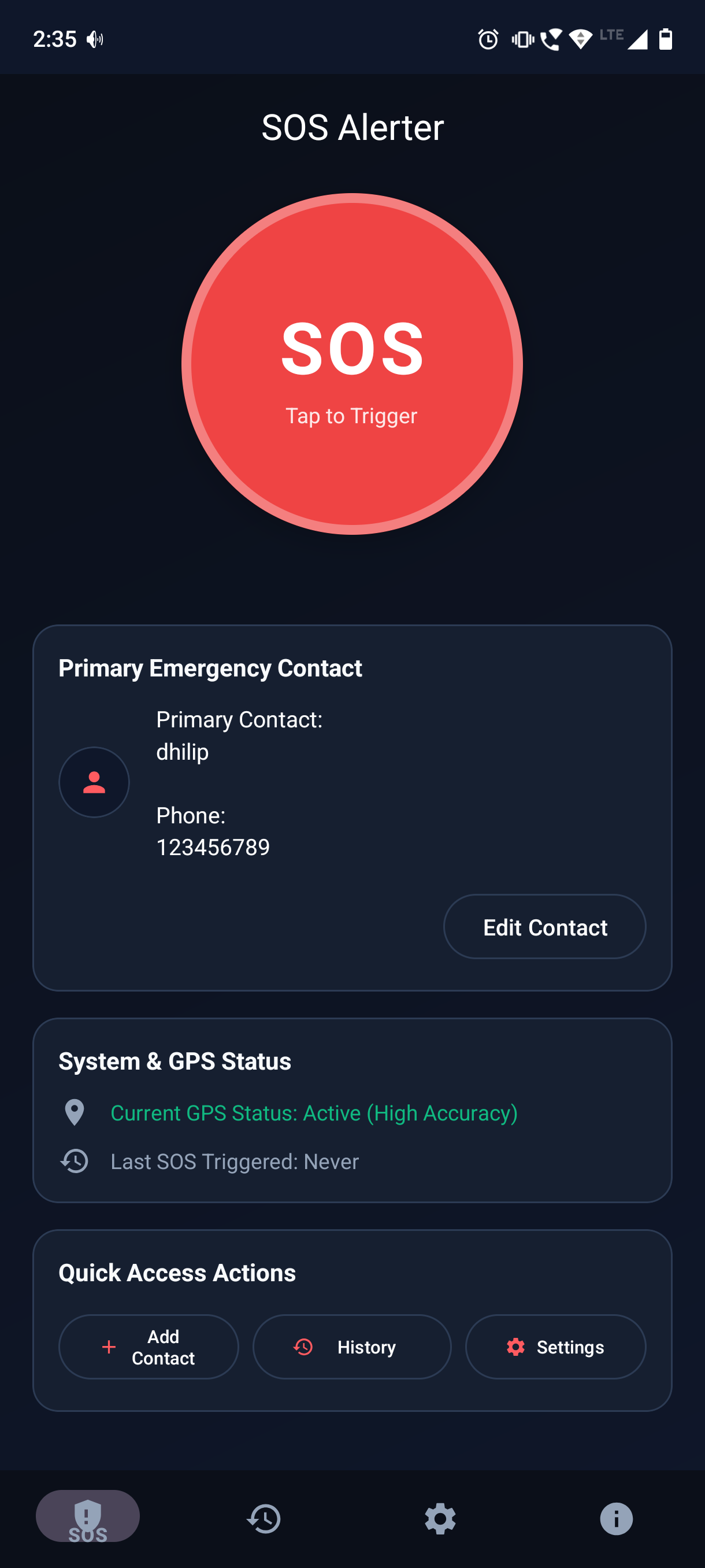 Screenshot of SOS Alerter