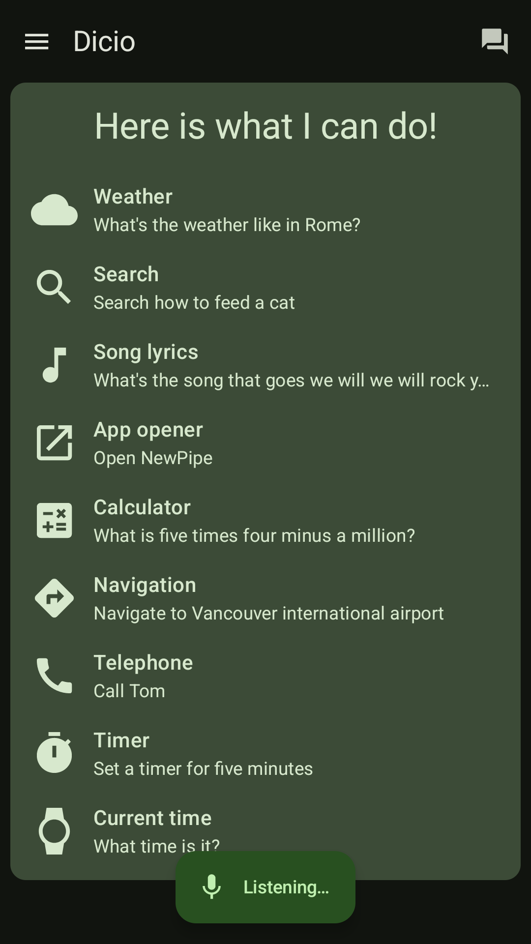 Screenshot of Dicio assistant