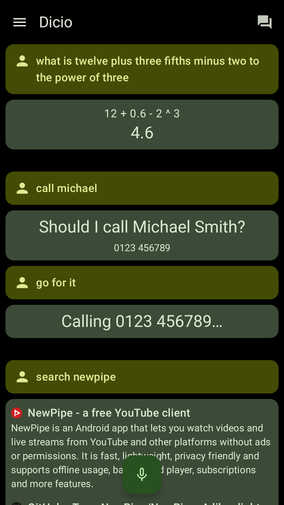 Screenshot of Dicio assistant