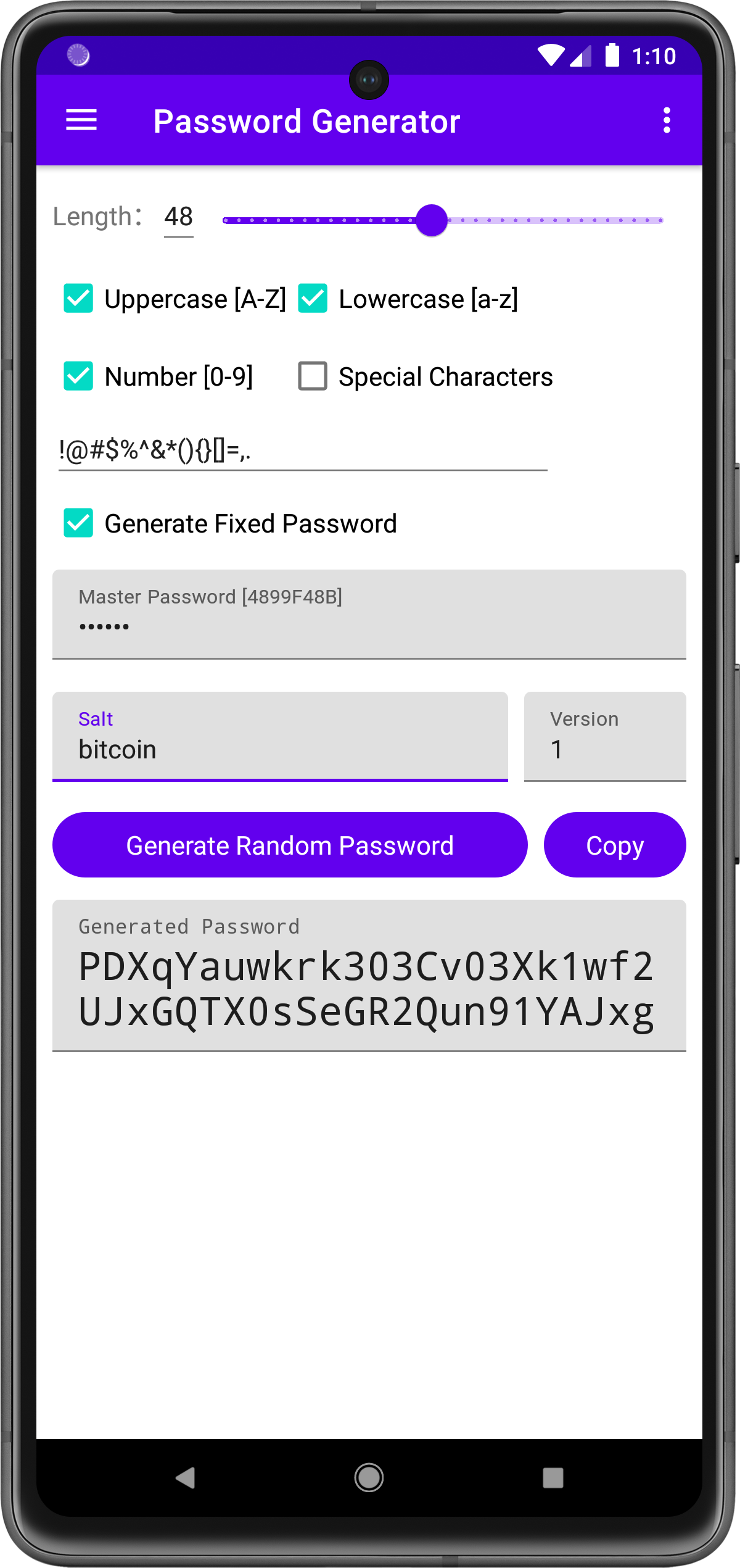 Screenshot of Password Generator