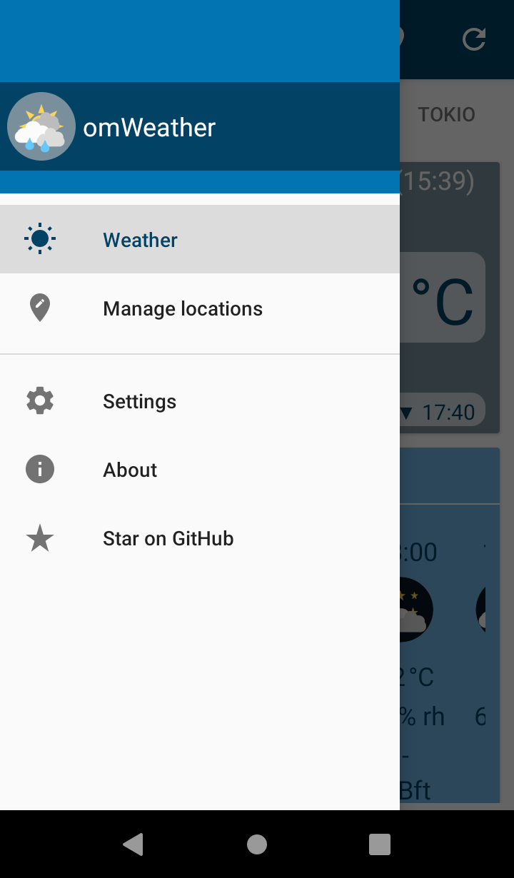 Screenshot of omWeather