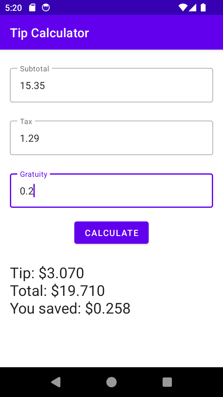 Screenshot of Tip Calculator