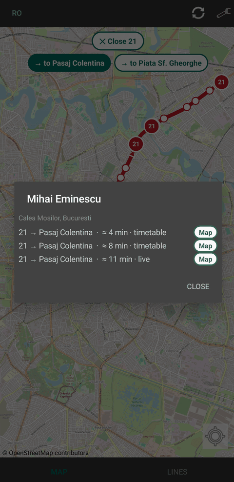 Screenshot of Bucharest Transit