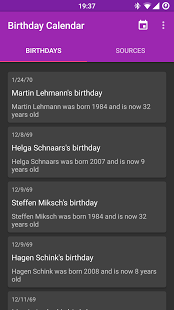 Screenshot of Birthday Calendar