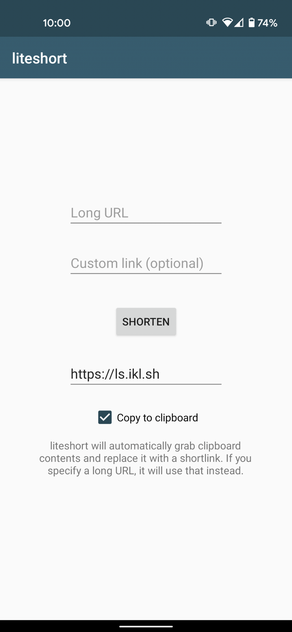 Screenshot of liteshort