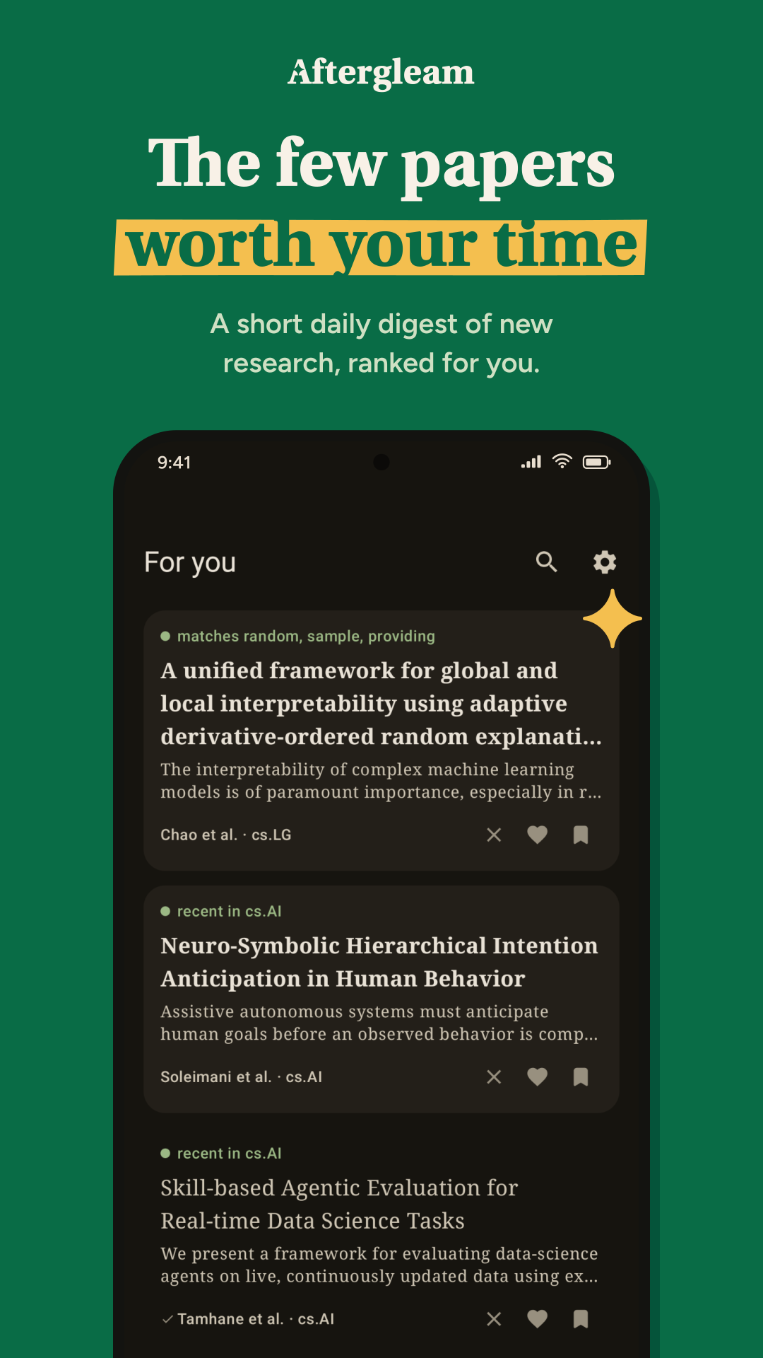 Screenshot of Aftergleam - academic papers
