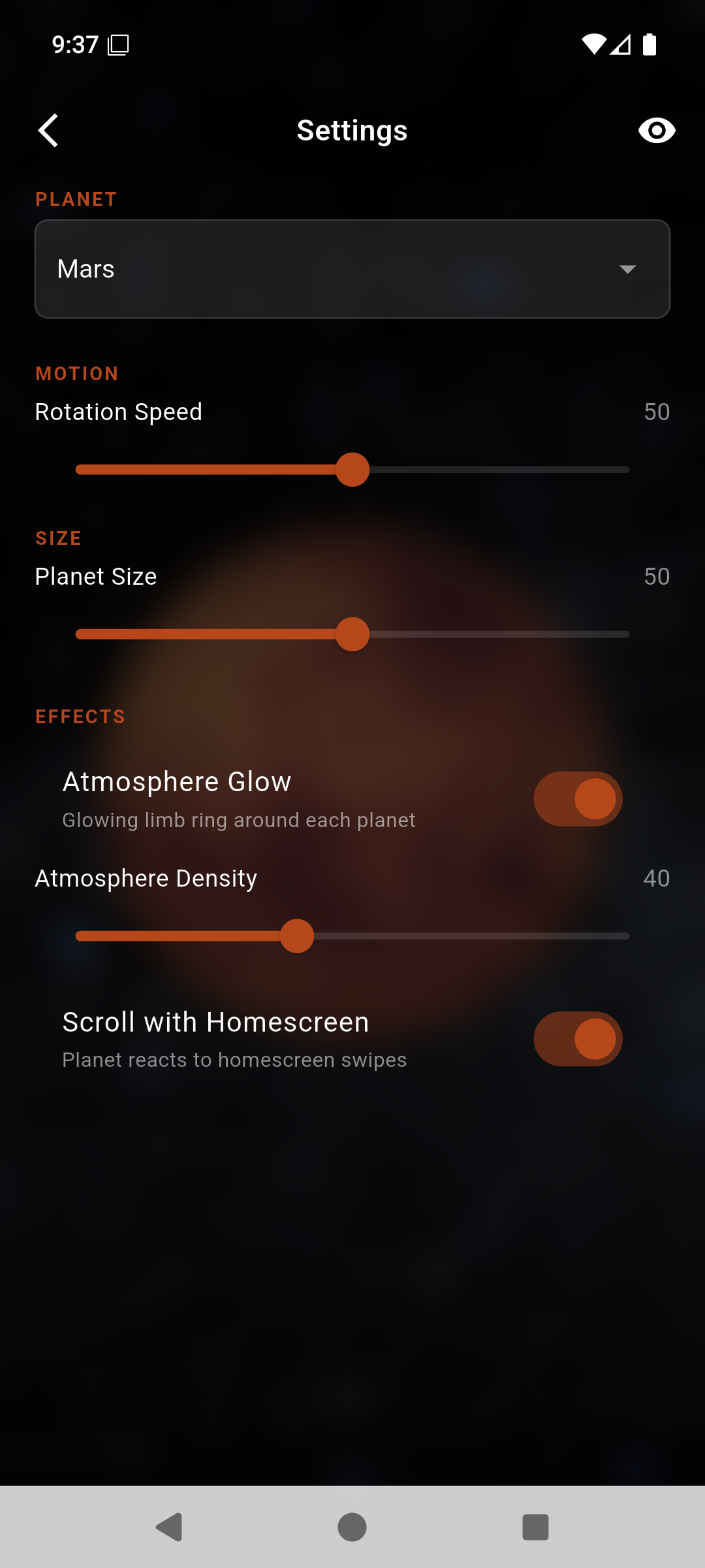 Screenshot of Mars Live Wallpaper