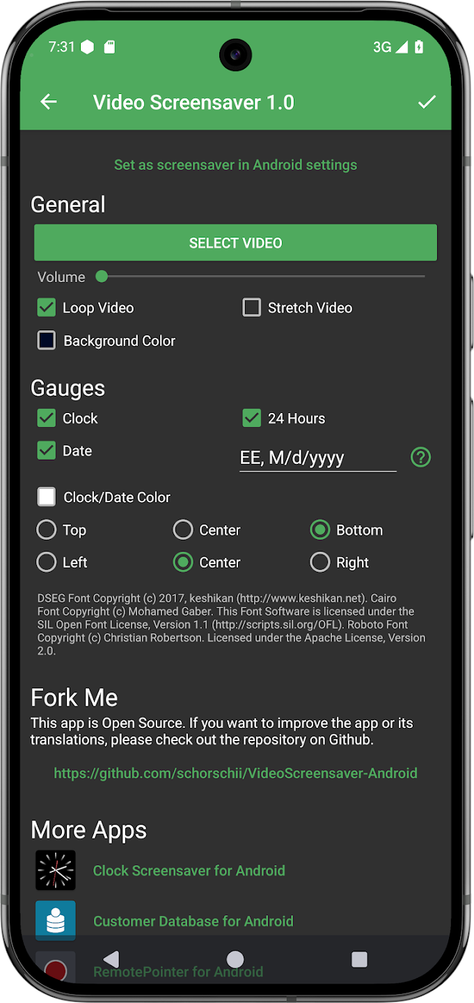 Screenshot of Video Screensaver