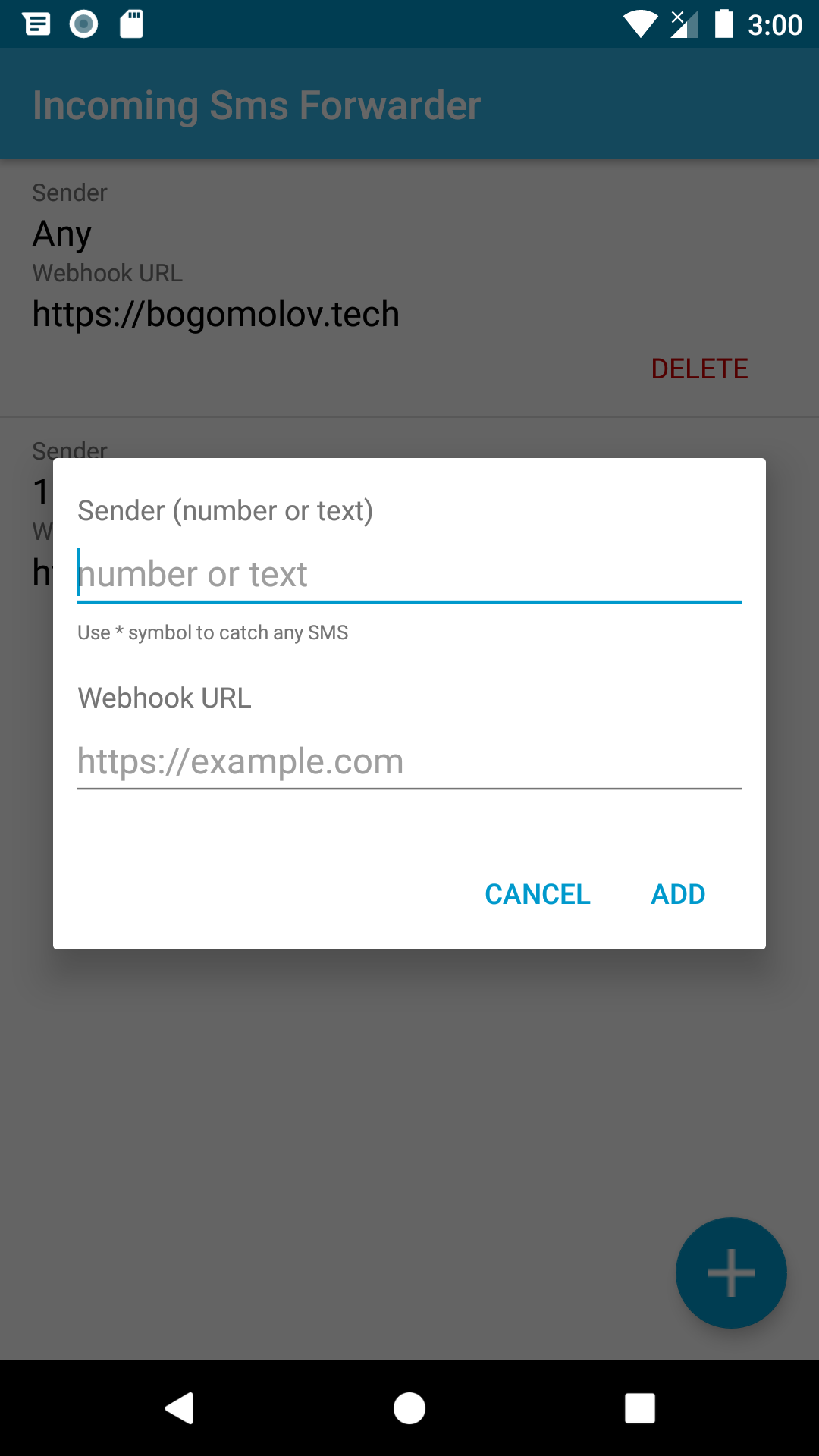 Screenshot of SMS to URL Forwarder