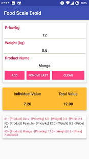 Screenshot of Food Scale Droid