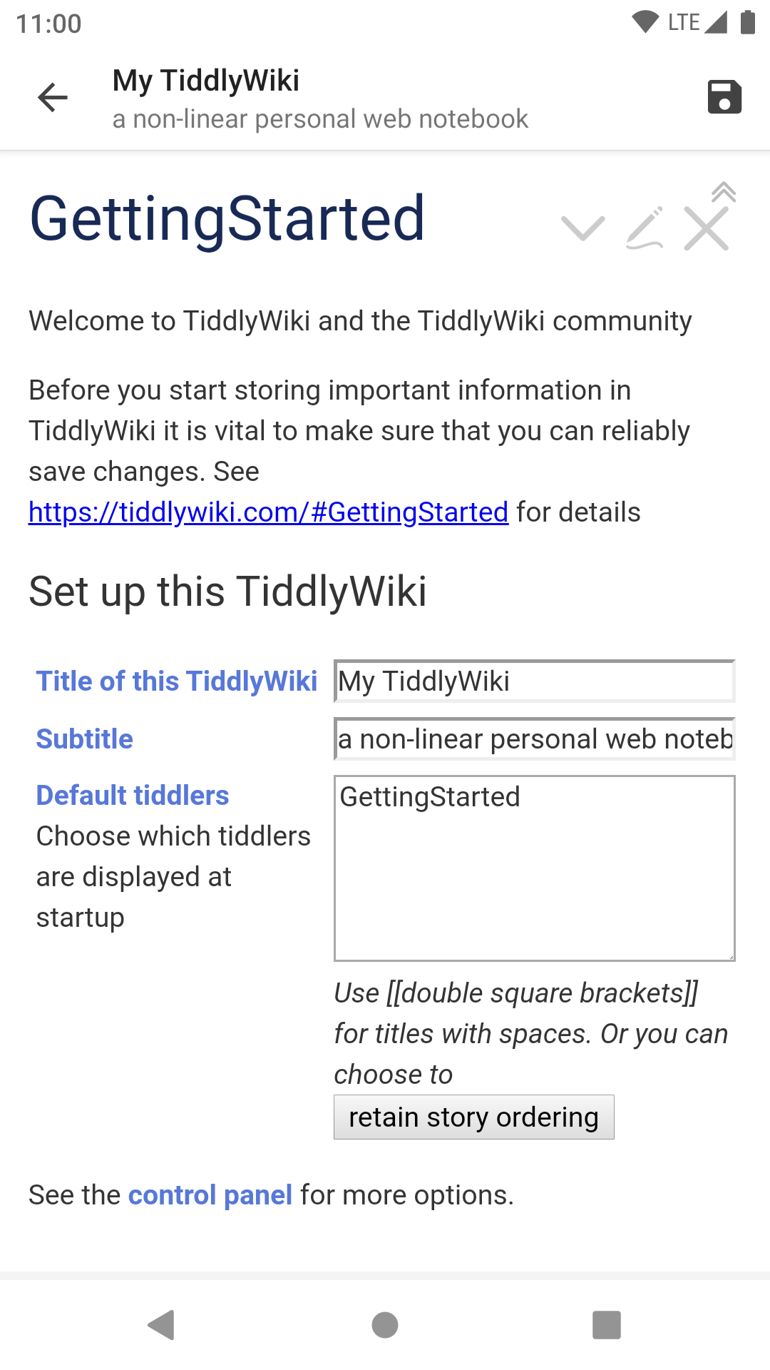 Screenshot of Tiddloid