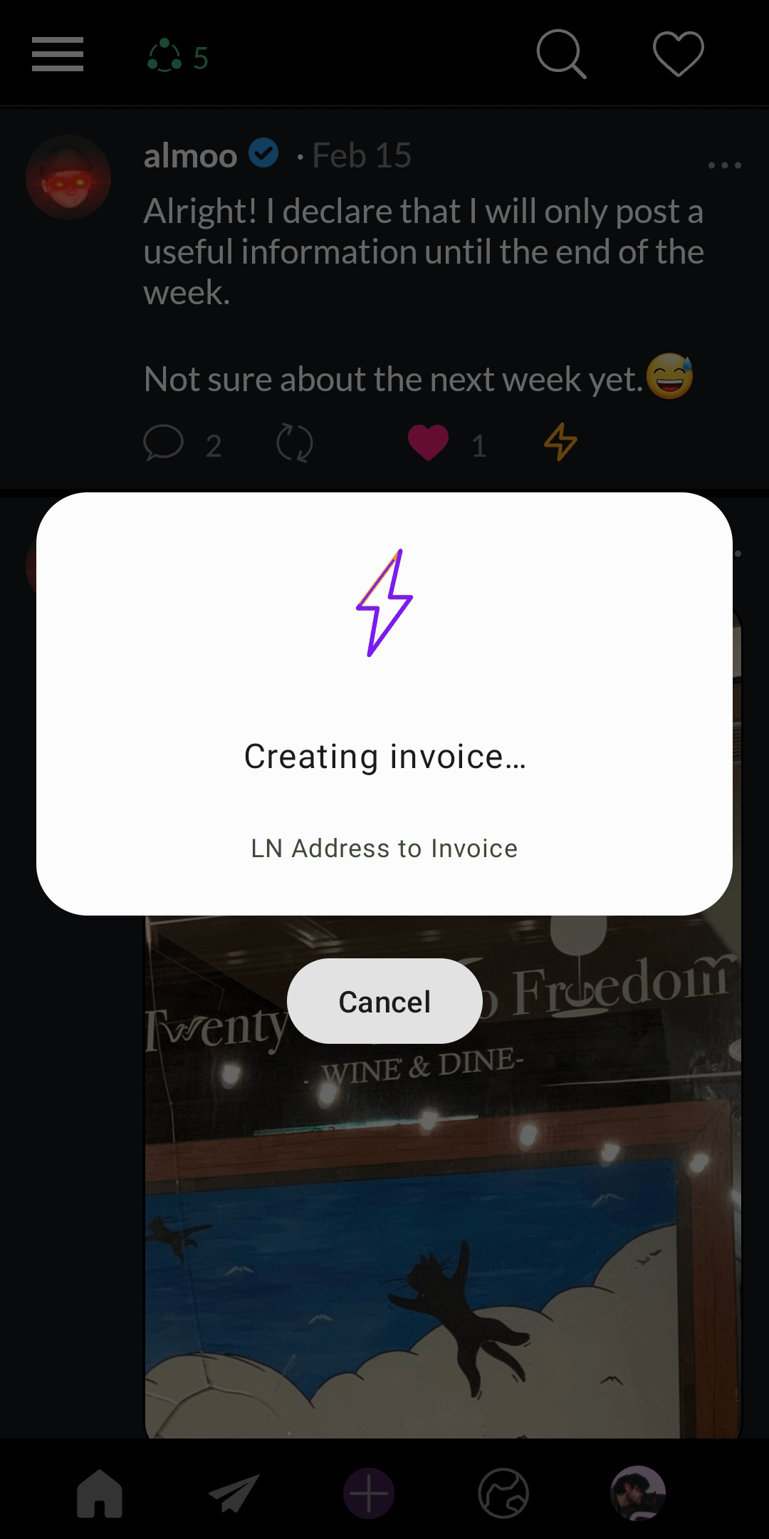 Screenshot of Lightning Address to Invoice