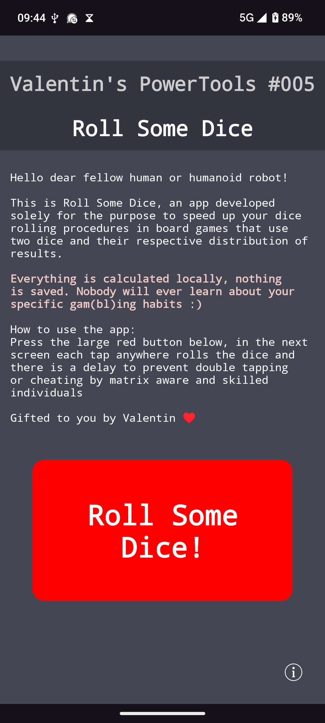 Screenshot of Valentin's PowerTools #005 - Roll Some Dice