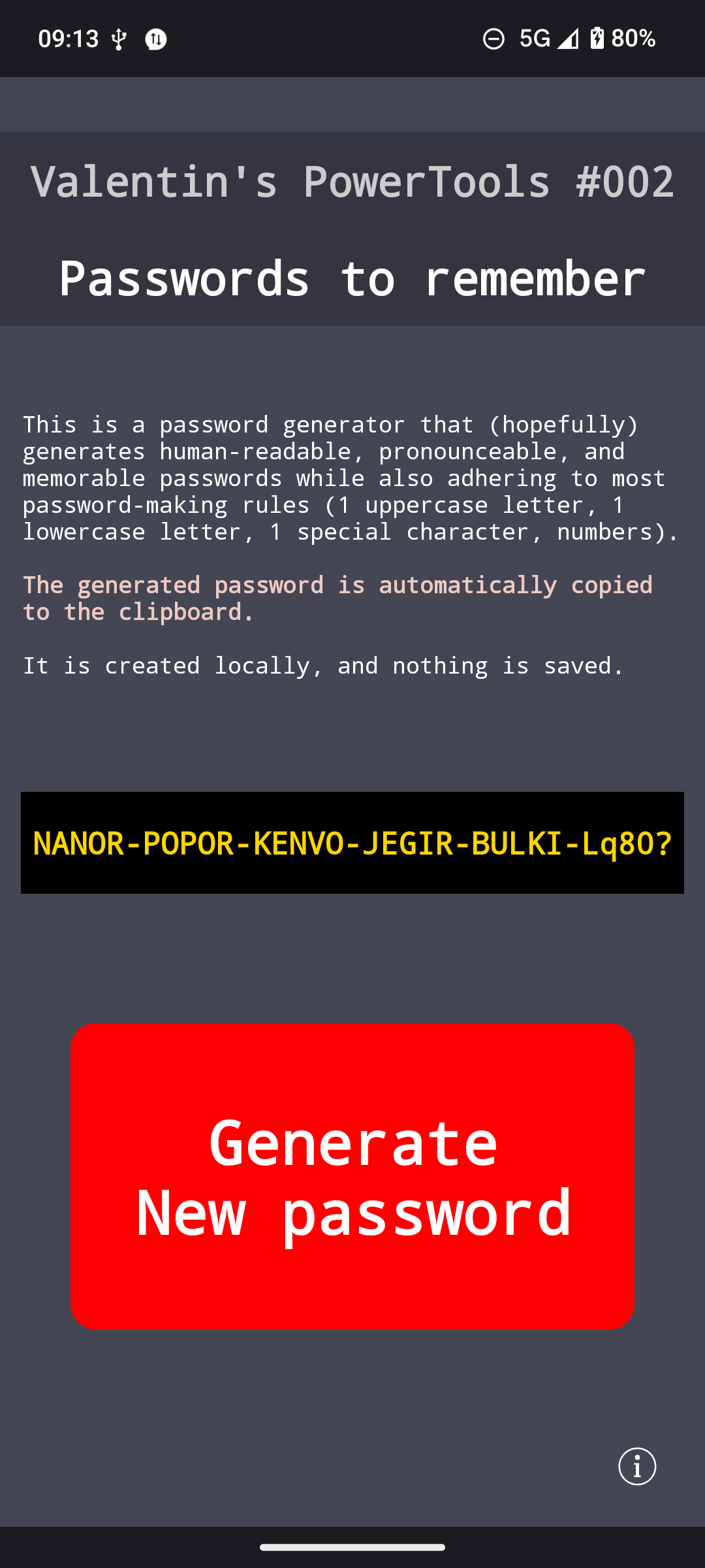 Screenshot of Valentin's PowerTools #002 - Passwords to remember