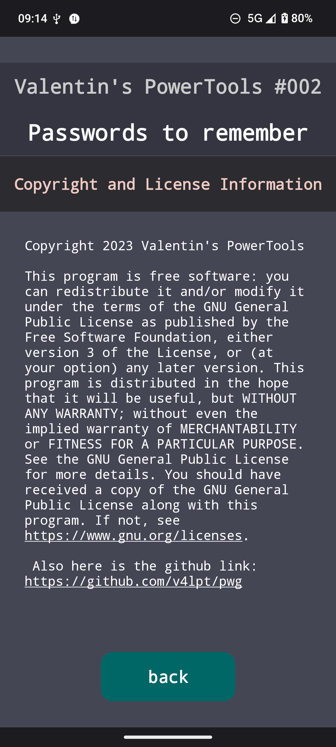 Screenshot of Valentin's PowerTools #002 - Passwords to remember