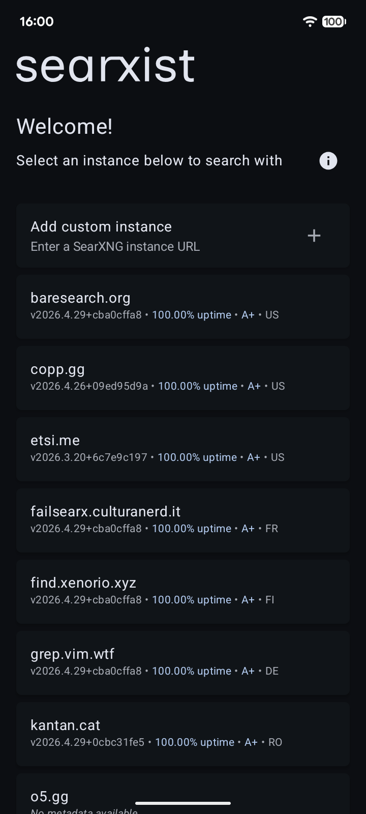 Screenshot of searxist