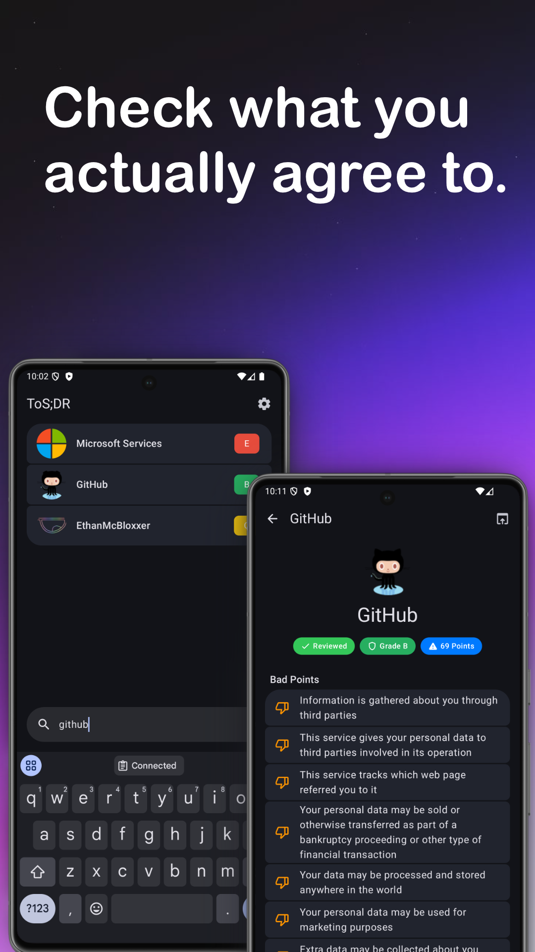 Screenshot of ToS;DR